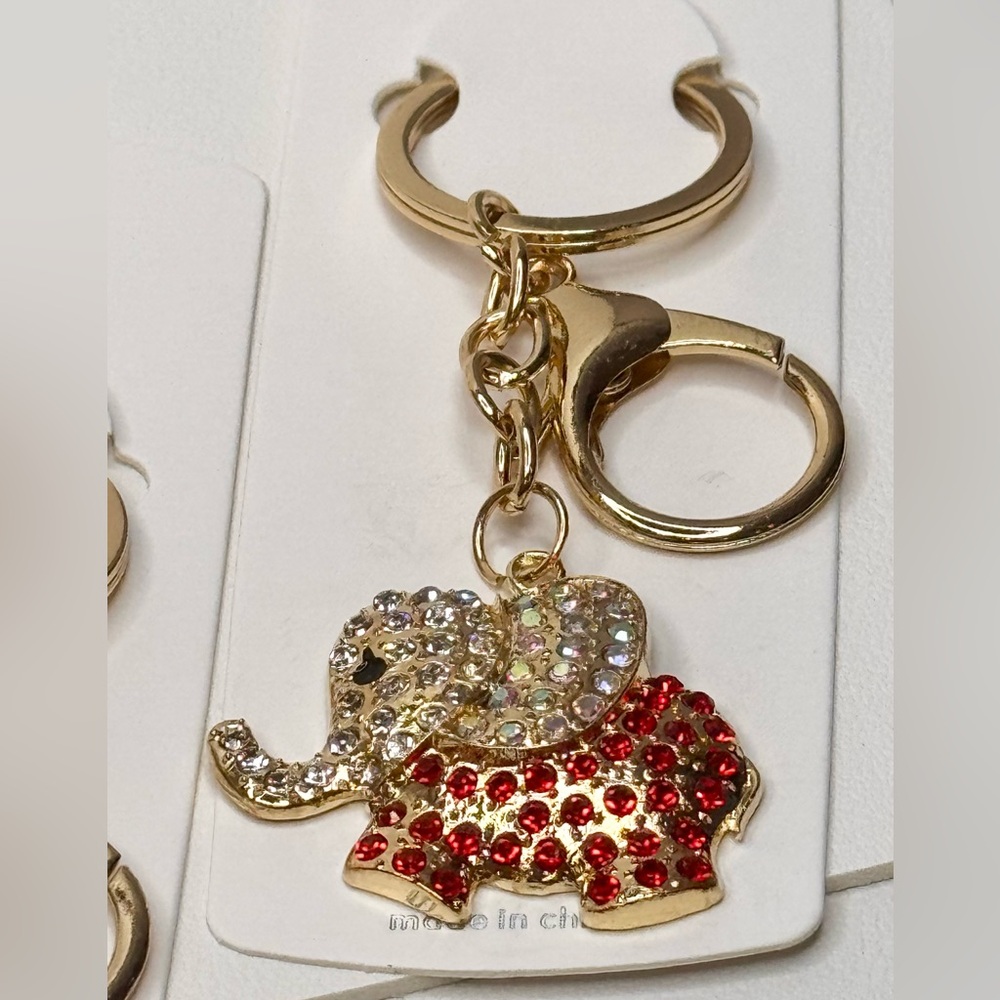BAG CHARM MINT Gold and Red Elephant Keychain